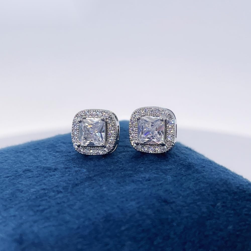 Warm Fortune 18K Gold Plated Square Halo Cubic Zirconia Stud Earrings for Women Hypoallergenic - Valentine's Day, Mother's Day, Birthday Gift for Her