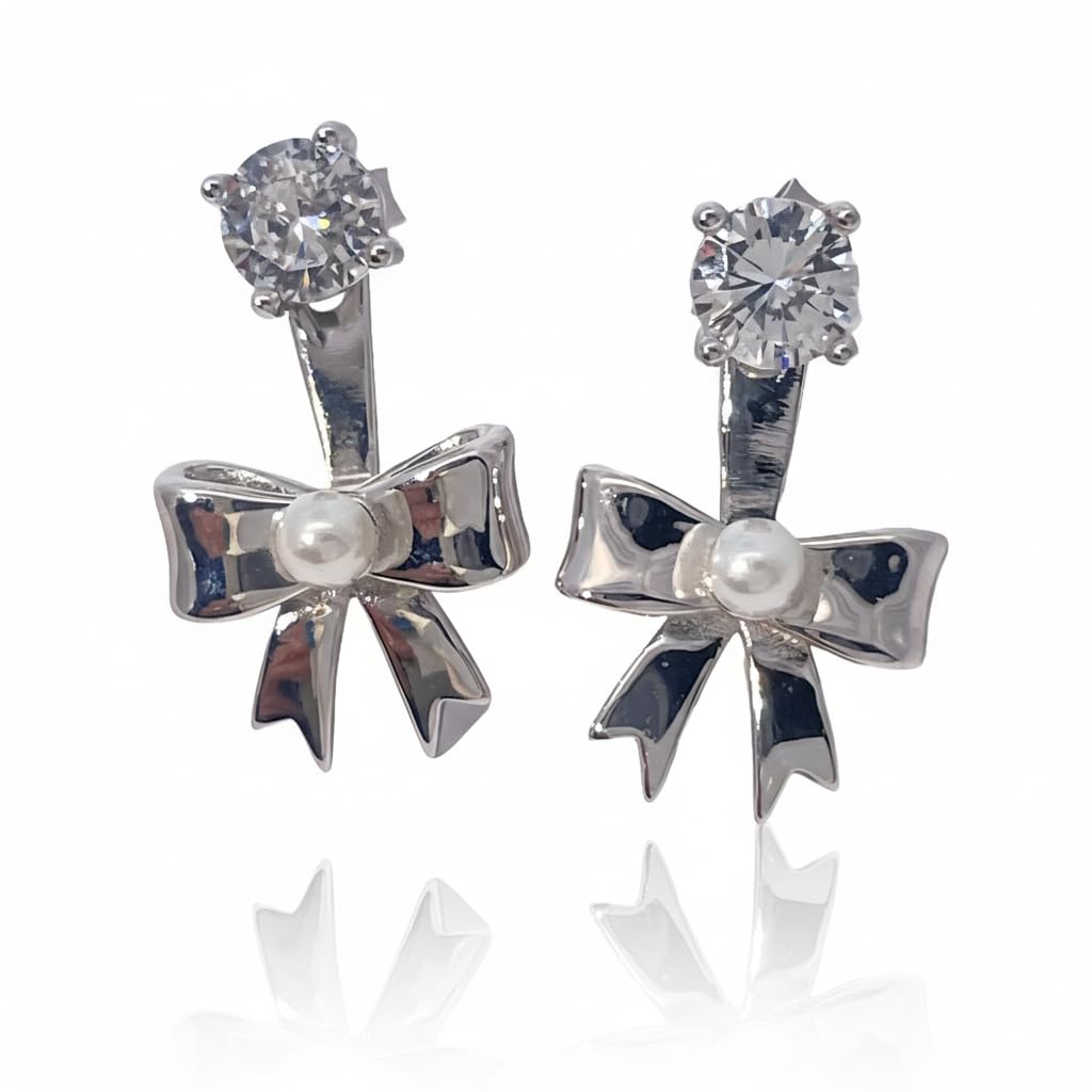 Warm Fortune Cubic Zirconia Stud Earrings for Women, 925 Sterling Silver with 18K White Gold Plated Hypoallergenic