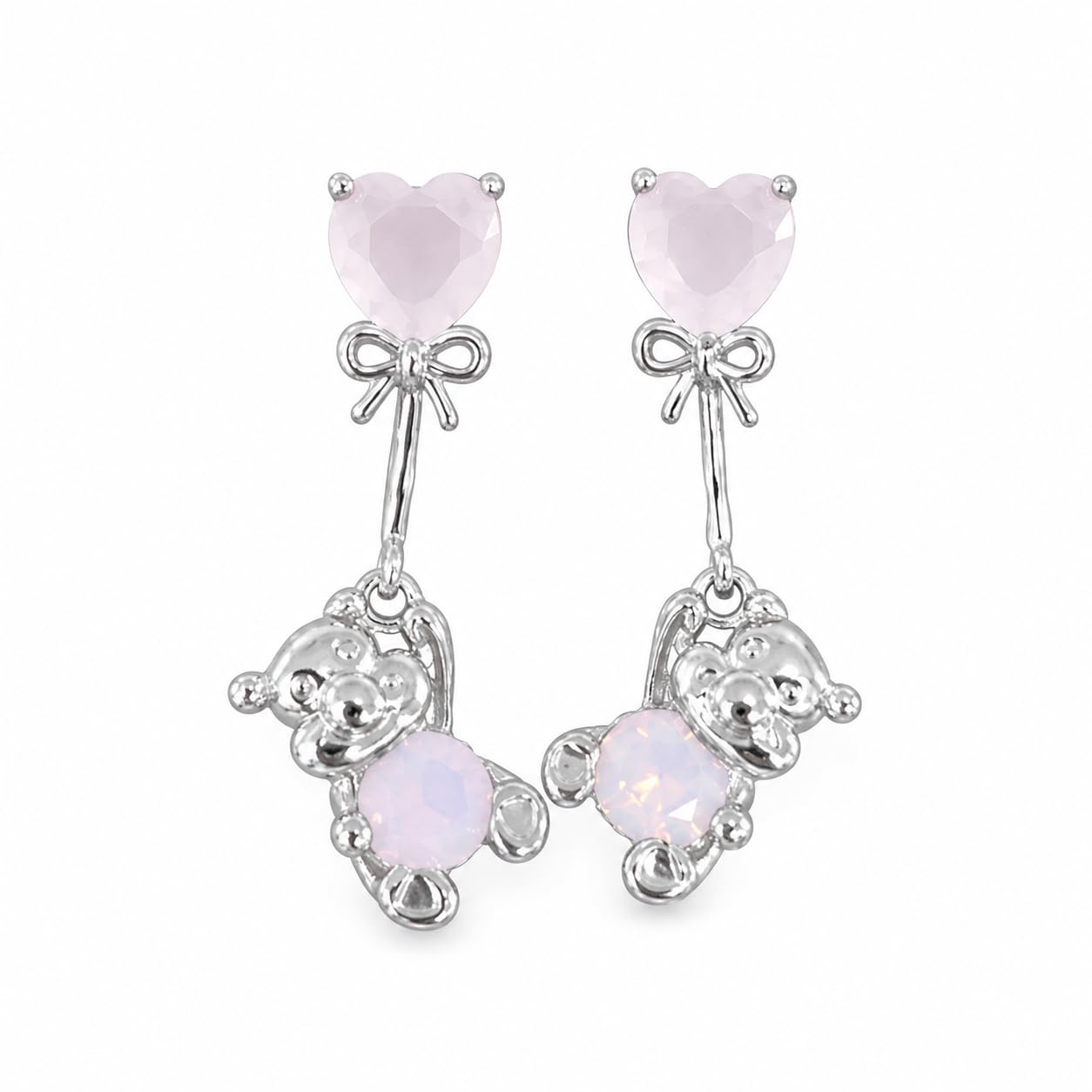 Warm Fortune 18K Gold Plated Heart Cut Cubic Zirconia Bowknot Bear Dangle Earrings for Adult Women Hypoallergenic - Valentine's Day, Mother's Day, Birthday Gift for Her