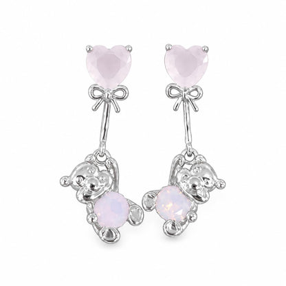 Warm Fortune 18K Gold Plated Heart Cut Cubic Zirconia Bowknot Bear Dangle Earrings for Adult Women Hypoallergenic - Valentine's Day, Mother's Day, Birthday Gift for Her