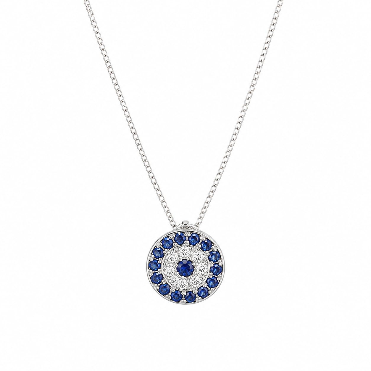 Warm Fortune Blue Evil Eye Pendant Necklace for Women, 18K White Gold Plated, 18 Inch Chain with Sparkling CZ, Elegant & Versatile Layering Jewelry