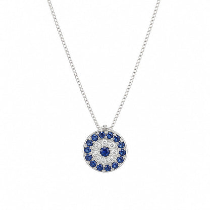 Warm Fortune Blue Evil Eye Pendant Necklace for Women, 18K White Gold Plated, 18 Inch Chain with Sparkling CZ, Elegant & Versatile Layering Jewelry