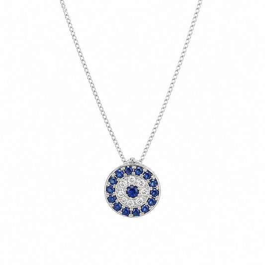 Warm Fortune Blue Evil Eye Pendant Necklace for Women, 18K White Gold Plated, 18 Inch Chain with Sparkling CZ, Elegant & Versatile Layering Jewelry