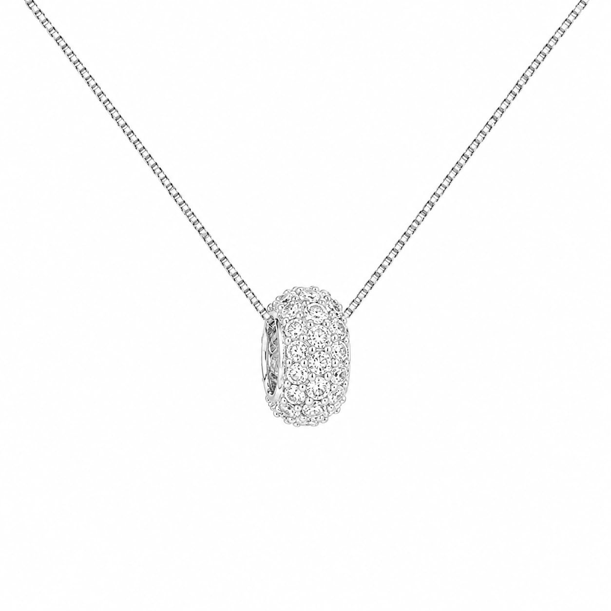 Warm Fortune 18K White Gold Plated CZ Pavé Bead Pendant Necklace