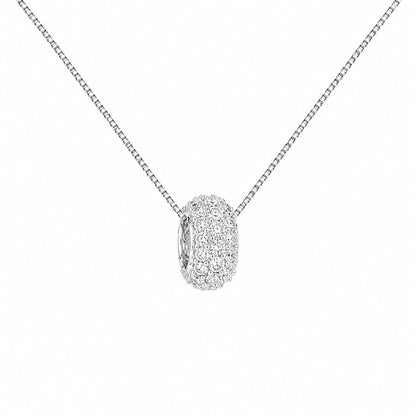 Warm Fortune 18K White Gold Plated CZ Pavé Bead Pendant Necklace
