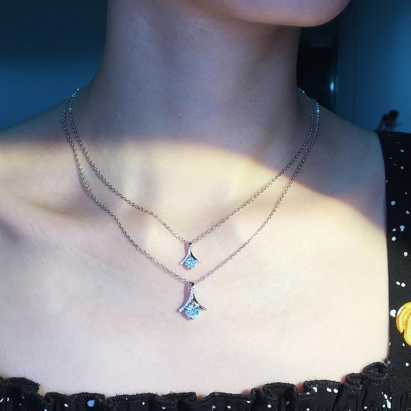 Warm Fortune Moissanite Pendant Necklace for Women, 0.5/1.0 ct DE VVS, 18K White Gold Plated Sterling Silver, 16 inch + 2inch Chain