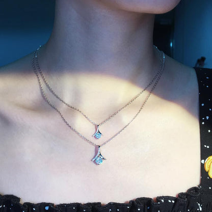 Warm Fortune Moissanite Pendant Necklace for Women, 0.5/1.0 ct DE VVS, 18K White Gold Plated Sterling Silver, 16 inch + 2inch Chain