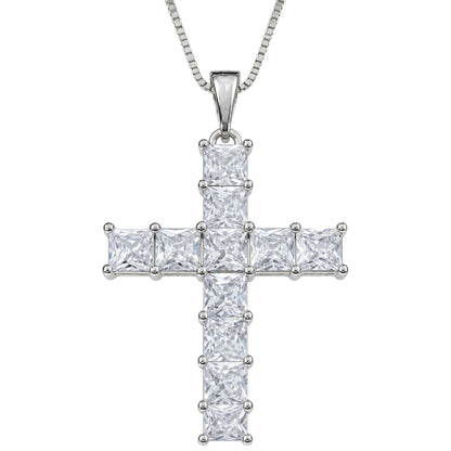 Warm Fortune Princess-Cut Cross Pendant Necklace for Women: 18K Gold Plated, Adjustable Chain (18"+2") with Sparkling CZ | A Dazzling Statement for Glamorous Events