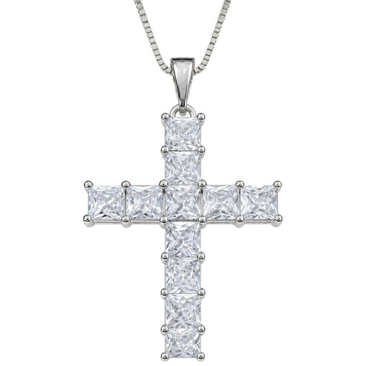 Warm Fortune Princess-Cut Cross Pendant Necklace for Women: 18K Gold Plated, Adjustable Chain (18"+2") with Sparkling CZ | A Dazzling Statement for Glamorous Events