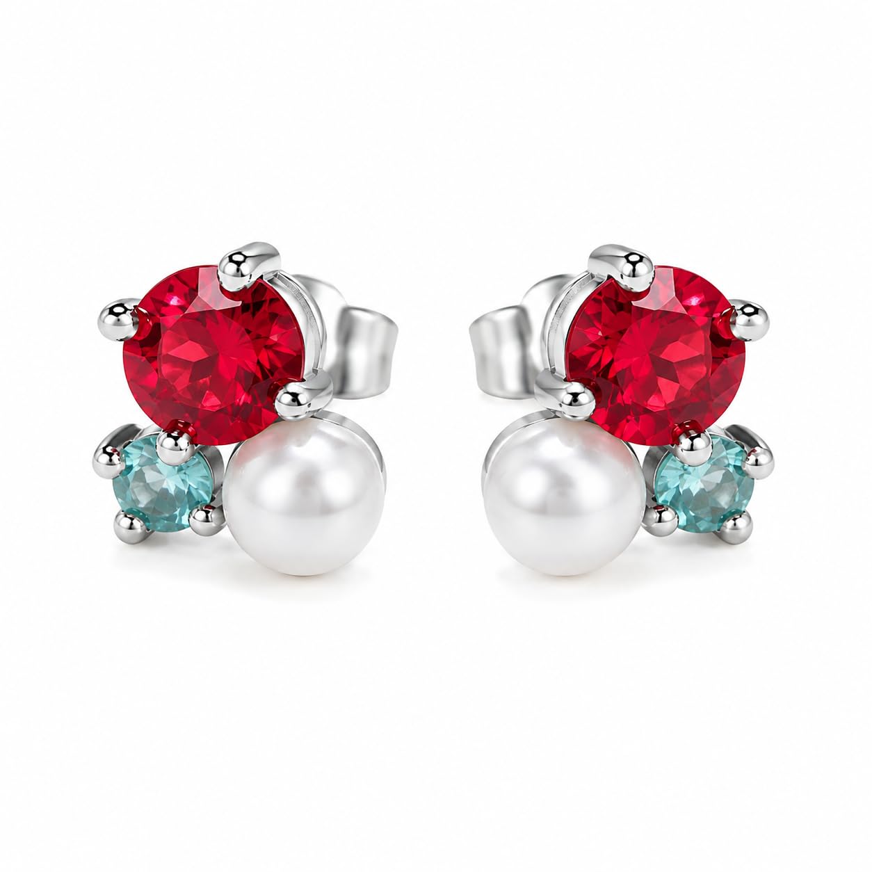 Warm Fortune 18K White Gold Plated CZ Pearl Cluster Stud Earrings