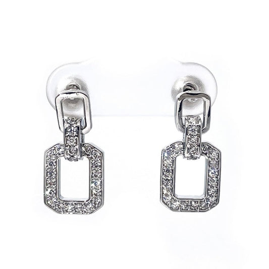 Warm Fortune 18K Gold Plated Geometric Rectangle Cubic Zirconia Drop Earrings for Women Hypoallergenic - Valentine's Day, Mother's Day, Birthday Gift for Her
