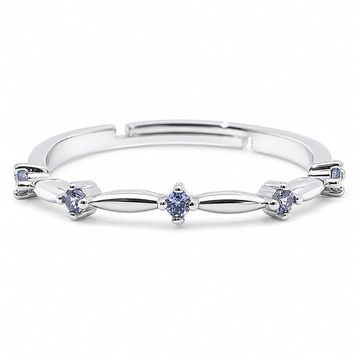 Warm Fortune Five‑Oval‑CZ Wide Band Statement Ring for Women, 18K White Gold Plated Cubic Zirconia Wide‑Face Band, Dainty Elegant Jewelry