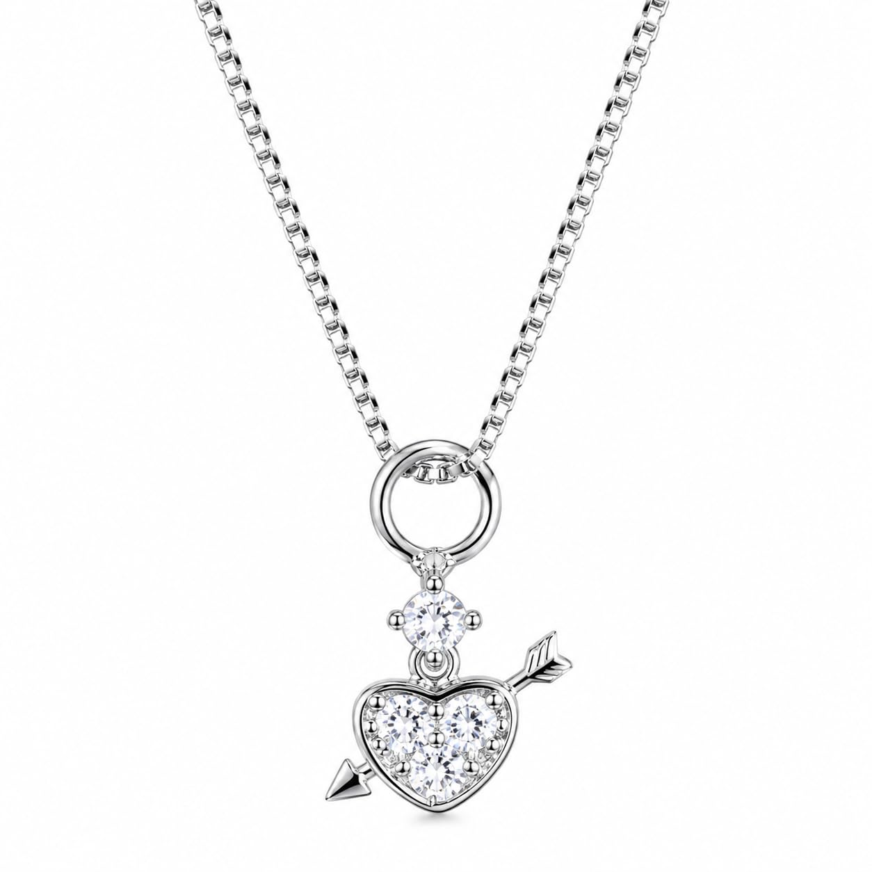 Warm Fortune 18K White Gold Plated CZ Heart Arrow Pendant Necklace