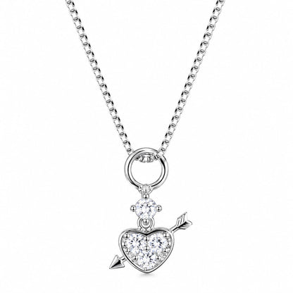 Warm Fortune 18K White Gold Plated CZ Heart Arrow Pendant Necklace