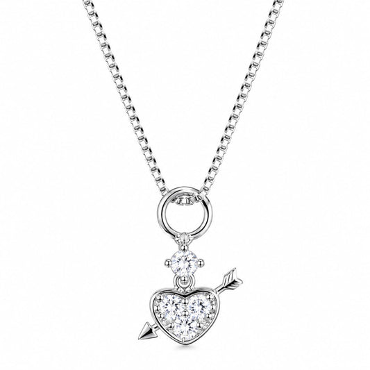 Warm Fortune 18K white gold plated CZ heart arrow pendant necklace