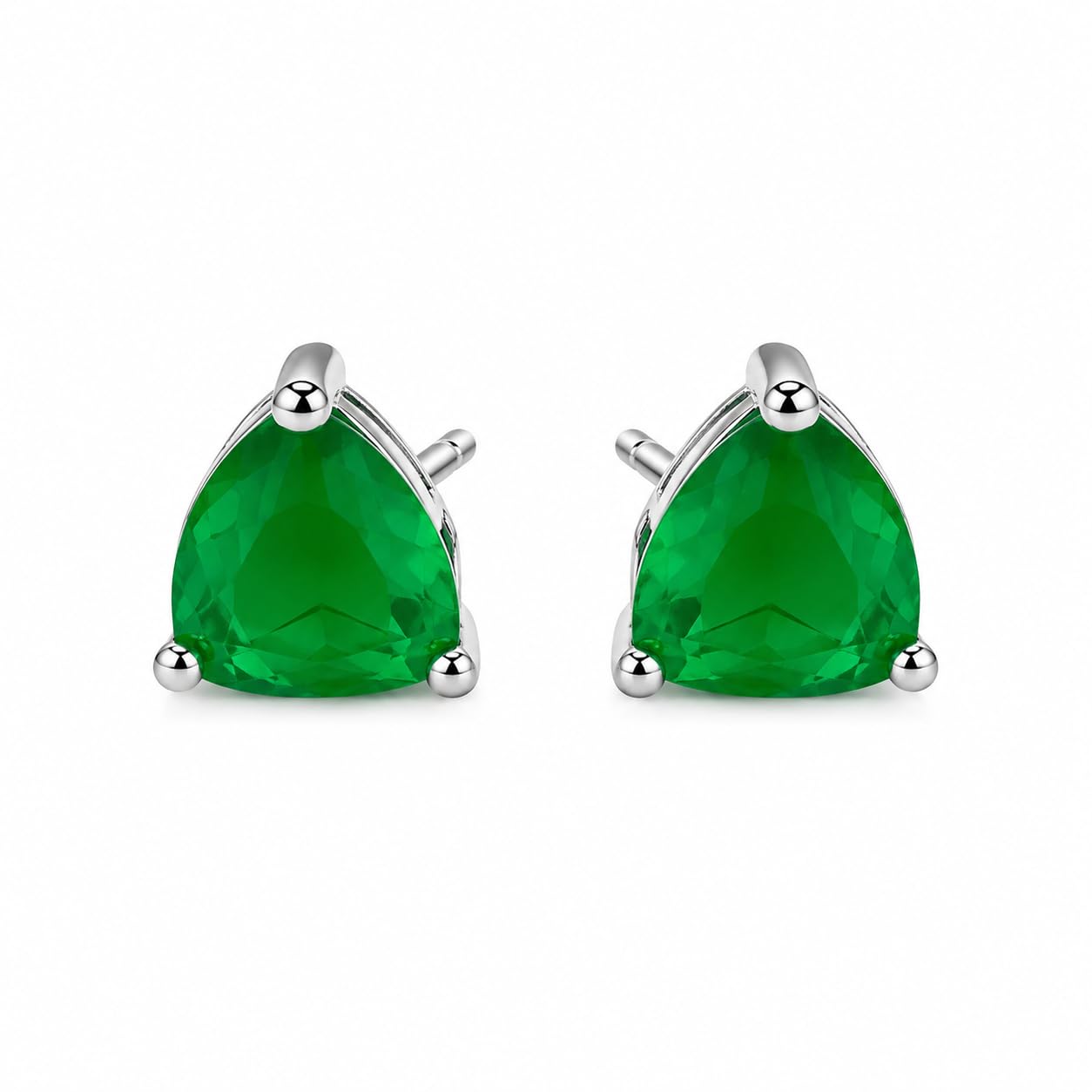 Warm Fortune 18K White Gold Plated CZ Trillion Stud Earrings for Women