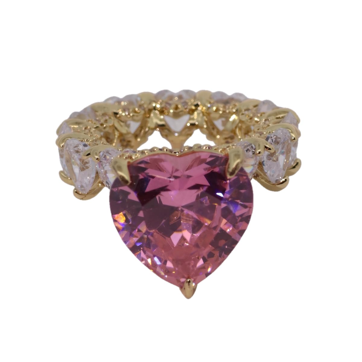 Warm Fortune Gold Plated Cubic Zirconia Band Ring, Hip Hop Street Style For Man or Women Fashion Jewelry