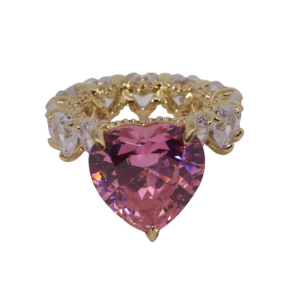 Warm Fortune Gold Plated Cubic Zirconia Band Ring, Hip Hop Street Style For Man or Women Fashion Jewelry