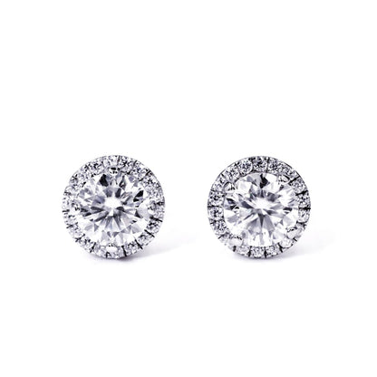 Warm Fortune Moissanite Halo Stud Earrings for Women, 0.5/1.0ct DE VVS Lab Created, Brilliant Round Cut, 925 Sterling Silver with 18K White Gold Plated Hypoallergenic