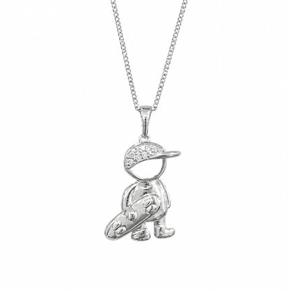 Warm Fortune Sun Hat Figure Pendant Necklace for Women, 18K White Gold Plated Brass, Clear CZ, 18 Inch Chain, Openwork Figure Design