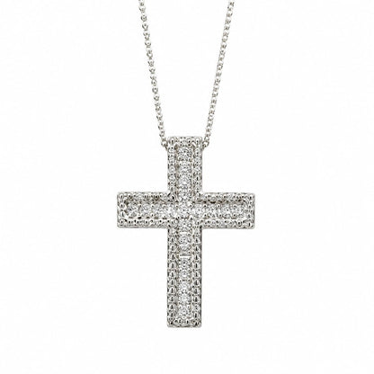 Warm Fortune Pavé Cross Pendant Necklace for Women, 18K White Gold Plated, 18 Inch Chain with Sparkling CZ, Elegant & Versatile Layering Jewelry