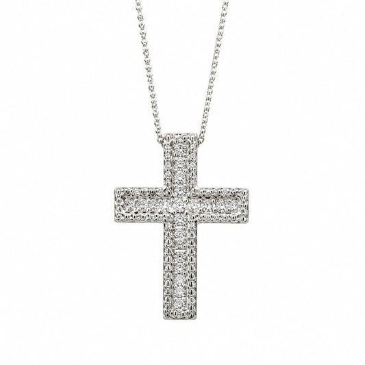Warm Fortune Pavé Cross Pendant Necklace for Women, 18K White Gold Plated, 18 Inch Chain with Sparkling CZ, Elegant & Versatile Layering Jewelry