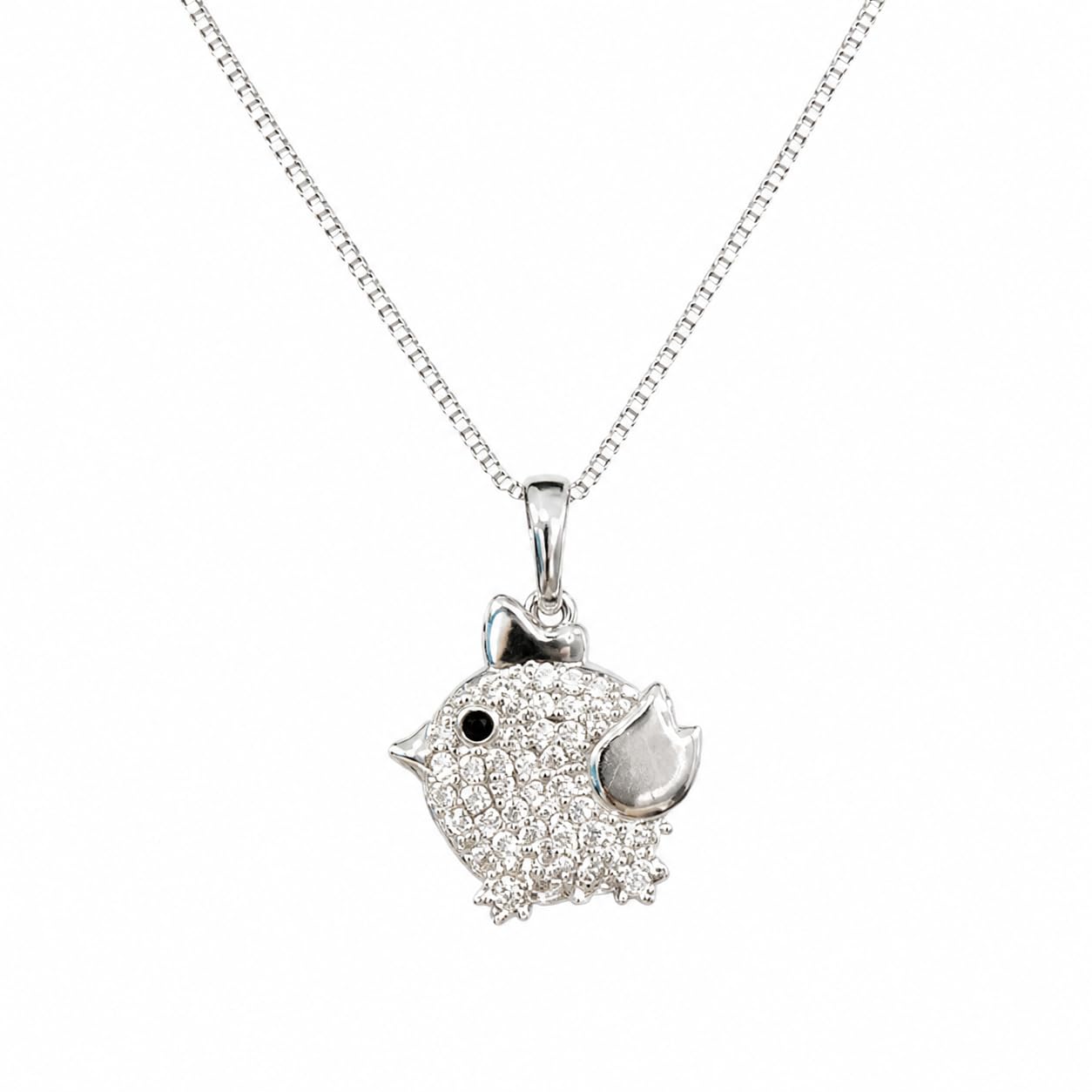 Warm Fortune Hedgehog Pendant Necklace for Women, 18K White Gold Plated Brass, Clear and Black CZ, 18 Inch Chain, Pave Animal Design