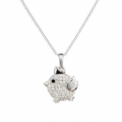 Warm Fortune Hedgehog Pendant Necklace for Women, 18K White Gold Plated Brass, Clear and Black CZ, 18 Inch Chain, Pave Animal Design