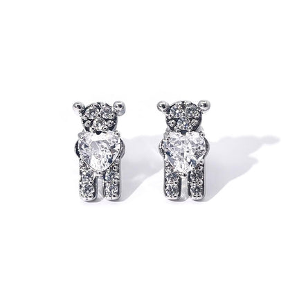 Warm Fortune 18K Gold Plated Teddy Bear Heart Cubic Zirconia Stud Earrings for Women Hypoallergenic - Valentine's Day, Mother's Day, Birthday Gift for Her