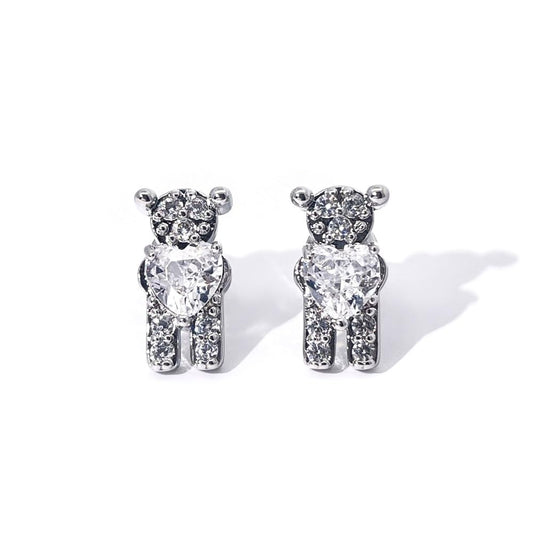 Warm Fortune 18K Gold Plated Teddy Bear Heart Cubic Zirconia Stud Earrings for Women Hypoallergenic - Valentine's Day, Mother's Day, Birthday Gift for Her