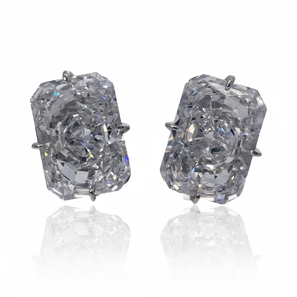 Warm Fortune Cubic Zirconia Stud Earrings for Women, 925 Sterling Silver with 18K White Gold Plated Hypoallergenic