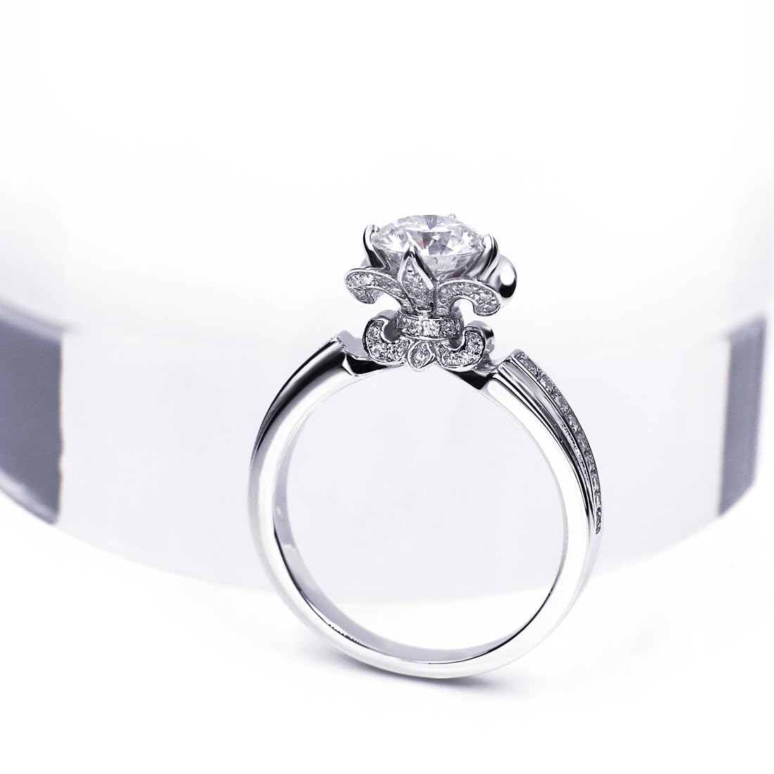 Warm Fortune Moissanite Flower Engagement Ring for Women, 0.5/1.0ct DE VVS Lab Created,925 Sterling Silver with 18K White Gold Plated Anniversary Ring, Gift for Her Promise Ring, Size 6.5