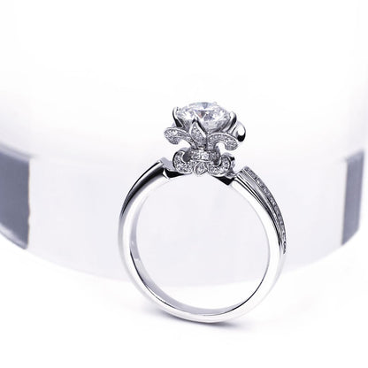 Warm Fortune Moissanite Flower Engagement Ring for Women, 0.5/1.0ct DE VVS Lab Created,925 Sterling Silver with 18K White Gold Plated Anniversary Ring, Gift for Her Promise Ring, Size 6.5