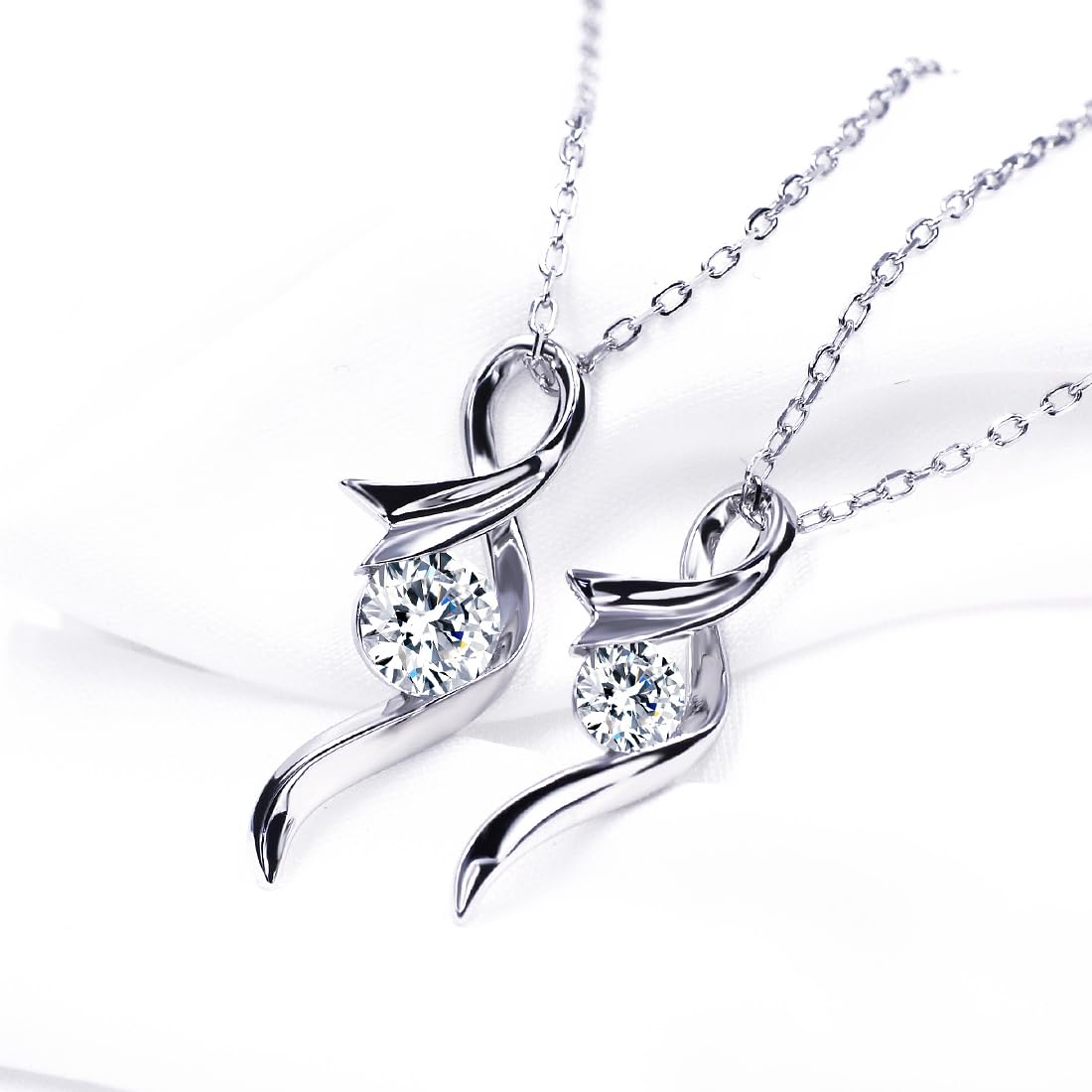 Warm Fortune Moissanite Pendant Necklace for Women, 0.5/1.0 ct DE VVS, 18K White Gold Plated Sterling Silver, 16 inch + 2inch Chain
