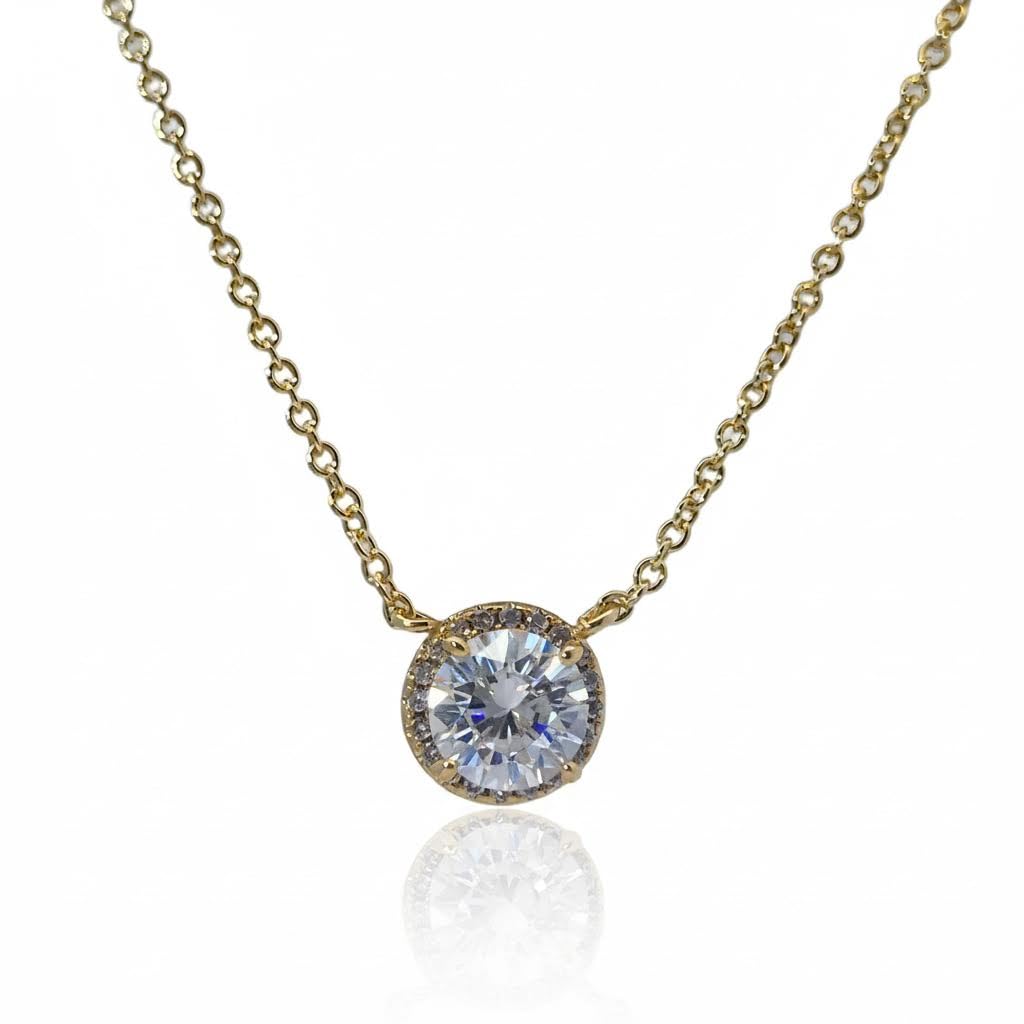 Warm Fortune Cubic Zirconia Pendant Necklace for Women,18K Gold Plated,16 inch + 2inch Chain