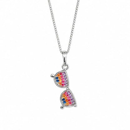Warm Fortune Sunglasses Pendant Necklace for Women, 18K White Gold Plated Brass, Multicolor CZ, 18 Inch Chain, Multicolor Lens Design