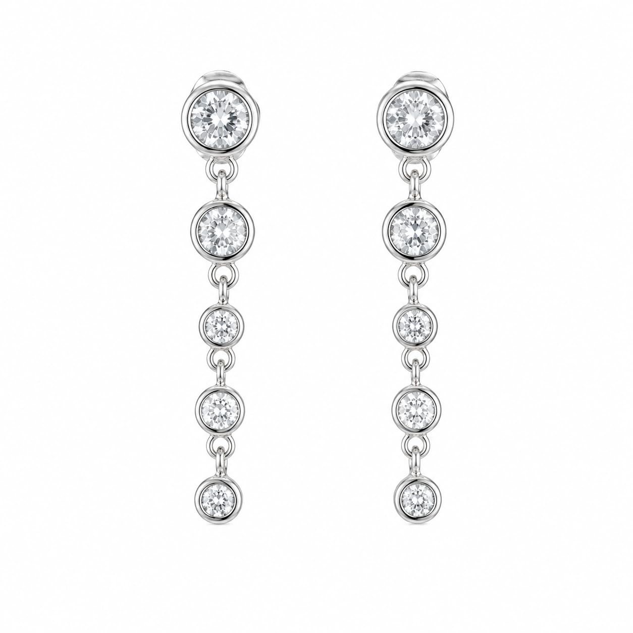 Warm Fortune 18K White Gold Plated Five-Stone CZ Dangle Earrings