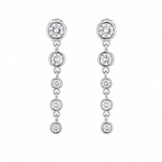 Warm Fortune 18K White Gold Plated Five-Stone CZ Dangle Earrings