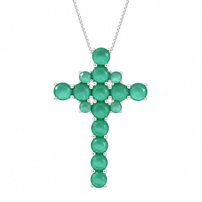 Warm Fortune Beaded Cross Pendant Necklace for Women, 18K White Gold Plated Brass, Green Black or Clear CZ, 18 Inch Chain, CZ Color Options