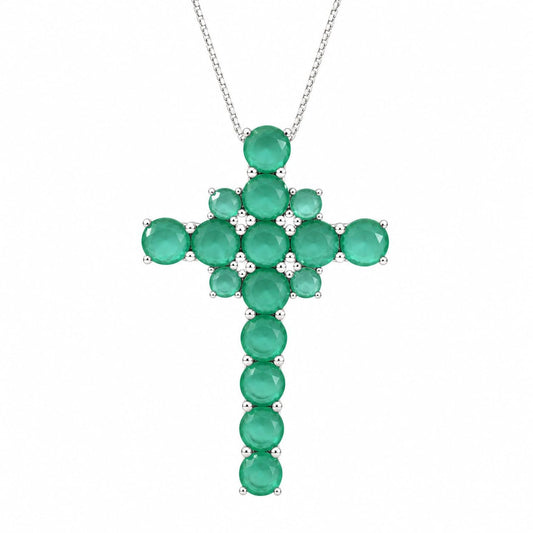 Warm Fortune Beaded Cross Pendant Necklace for Women, 18K White Gold Plated Brass, Green Black or Clear CZ, 18 Inch Chain, CZ Color Options