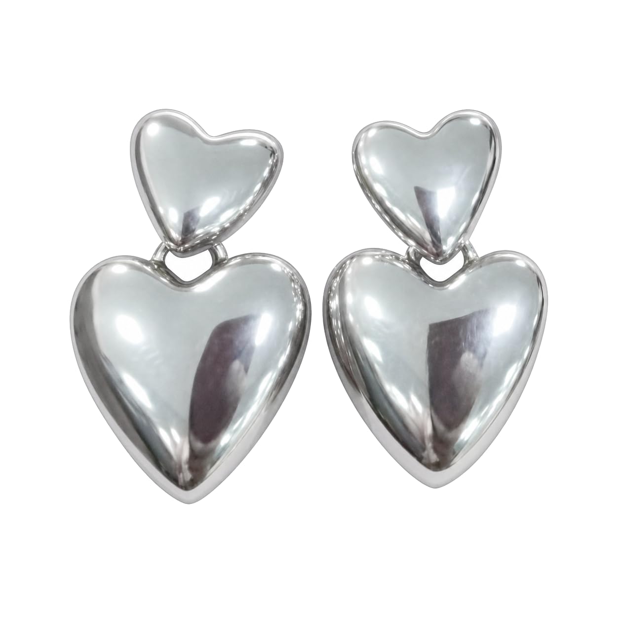 Warm Fortune 18K Gold Plated Double Heart Drop Earrings for Women Hypoallergenic - Valentine's Day, Mother's Day, Birthday Gift for Her