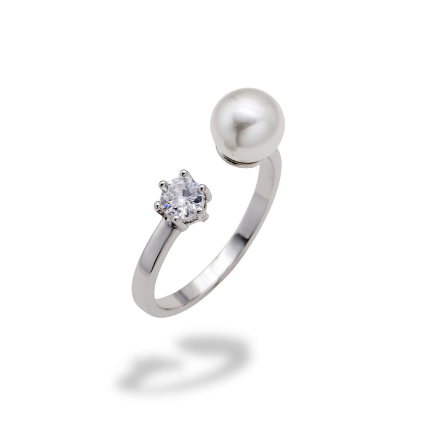 Warm Fortune Pearl & Cubic Zirconia Promise Ring for Her - 18K Gold Plated, Open Design, Elegant Daily & Bridal Jewelry,Adjustable