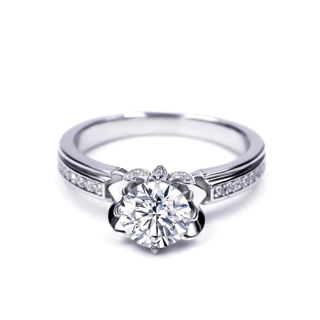 Warm Fortune Moissanite Flower Engagement Ring for Women, 0.5/1.0ct DE VVS Lab Created,925 Sterling Silver with 18K White Gold Plated Anniversary Ring, Gift for Her Promise Ring, Size 6.5