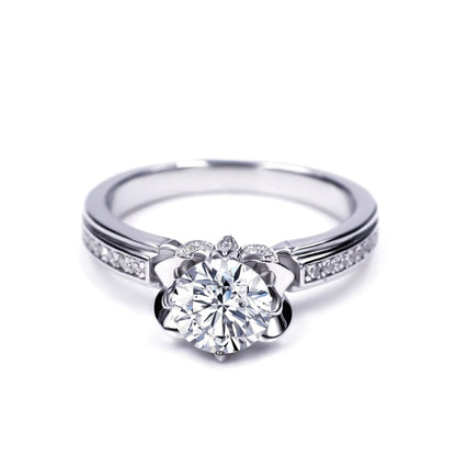 Warm Fortune Moissanite Flower Engagement Ring for Women, 0.5/1.0ct DE VVS Lab Created,925 Sterling Silver with 18K White Gold Plated Anniversary Ring, Gift for Her Promise Ring, Size 6.5