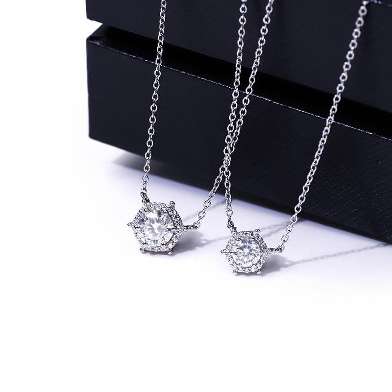 Warm Fortune Moissanite Pendant Necklace for Women, 0.5/1.0 ct DE VVS, 18K White Gold Plated Sterling Silver, 16 inch + 2inch Chain