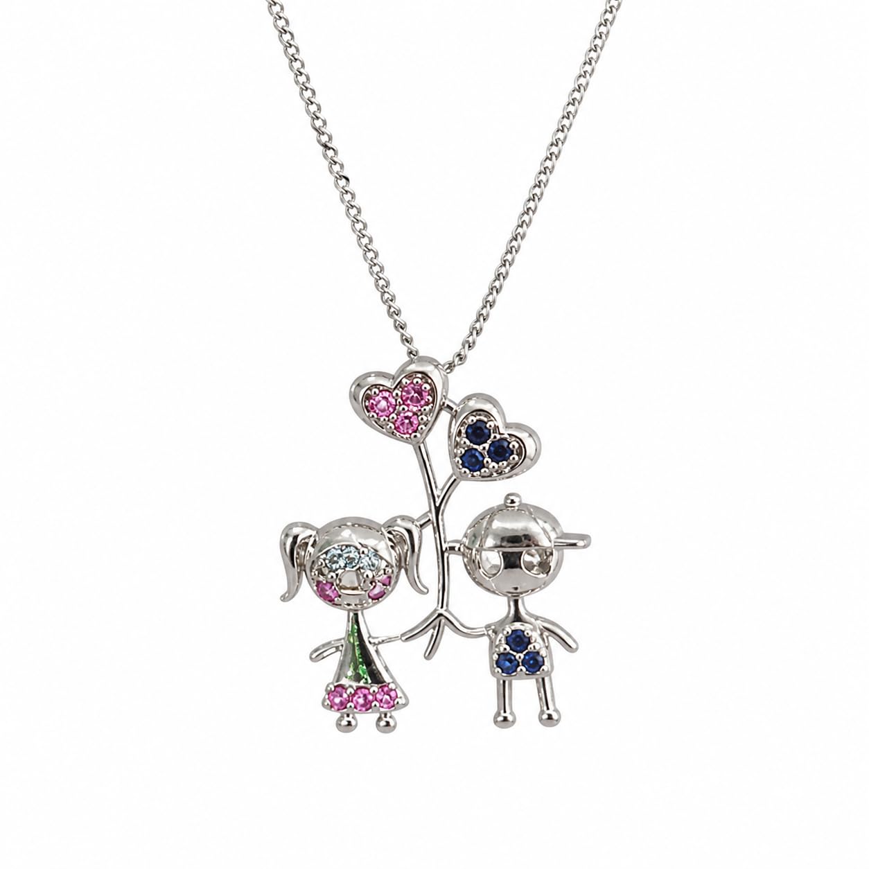 Warm Fortune Family Silhouette Pendant Necklace for Women, 18K White Gold Plated, 18 Inch Chain with Sparkling CZ, Meaningful & Refined Jewelry for Women