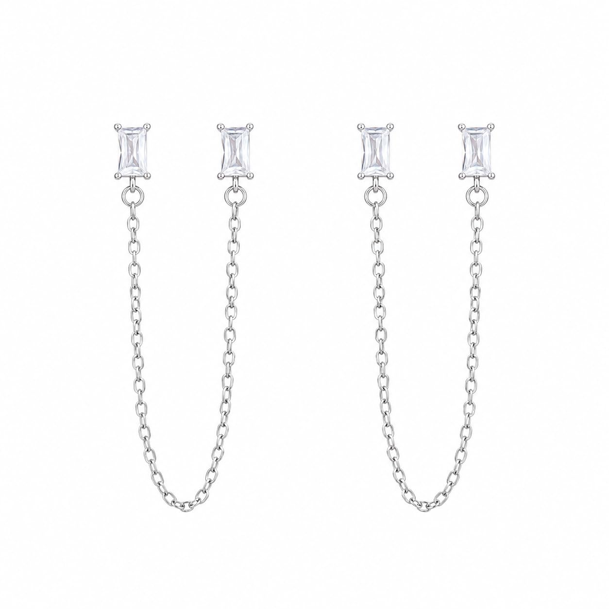 Warm Fortune 18K White Gold Plated Cubic Zirconia Chain Stud Earrings
