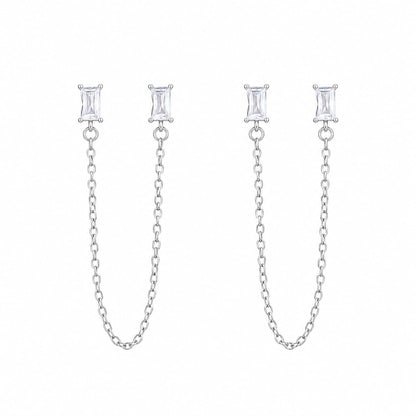 Warm Fortune 18K White Gold Plated Cubic Zirconia Chain Stud Earrings
