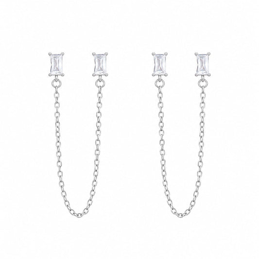 Warm Fortune 18K White Gold Plated Cubic Zirconia Chain Stud Earrings