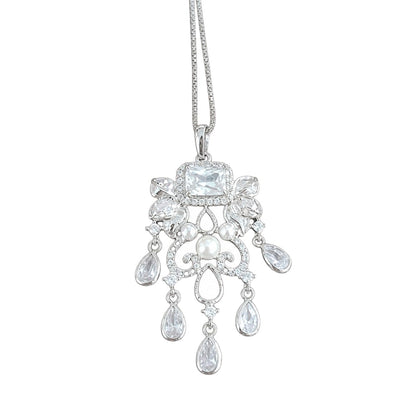 Warm Fortune Glamorous Ornate Pendant Necklace for Women: 18K Gold Plated, Adjustable Chain (18"+2") with Sparkling CZ | A Dazzling Statement for Glamorous Events